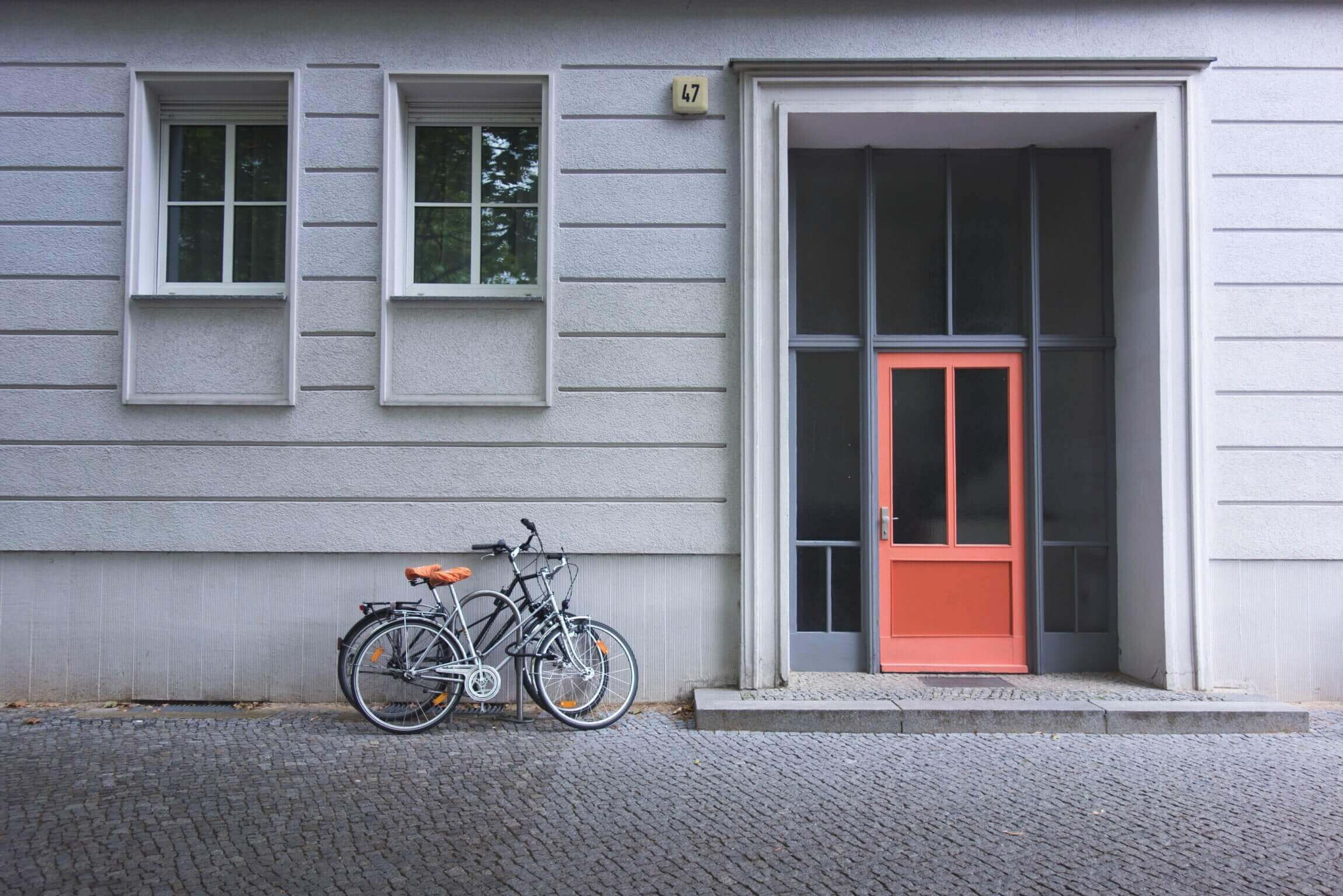 bikes in front of building with locked door
