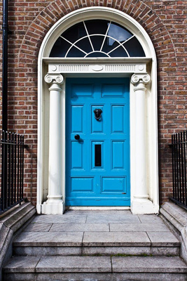 Bright blue front door