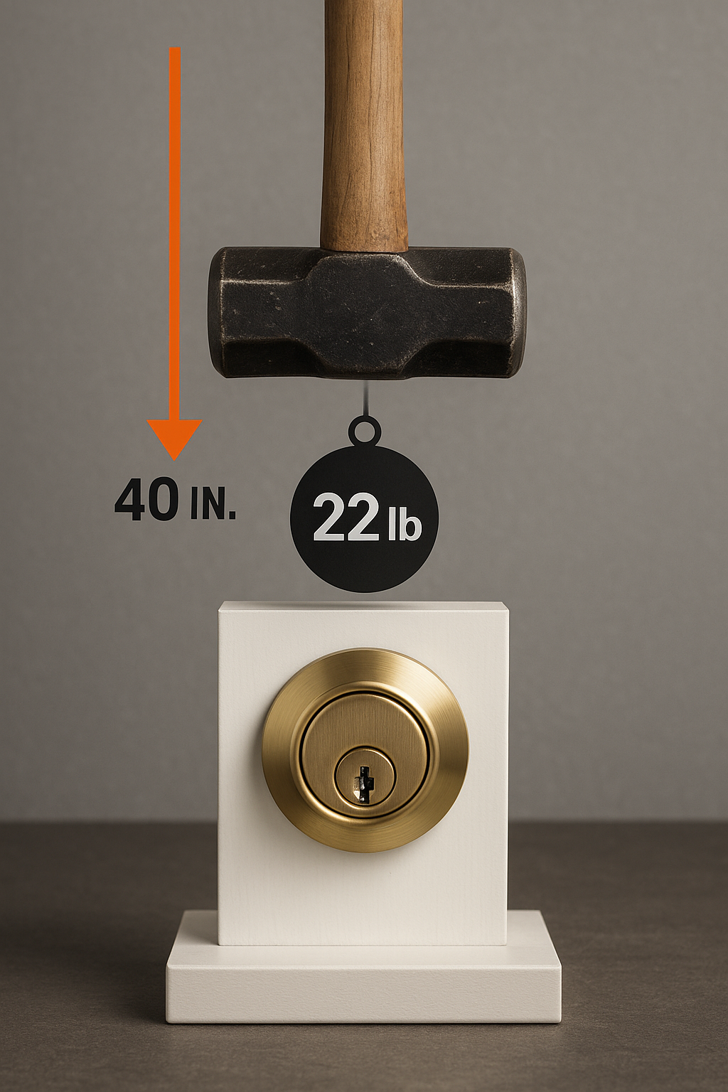 A diagram with a weight hanging above a deadbolt